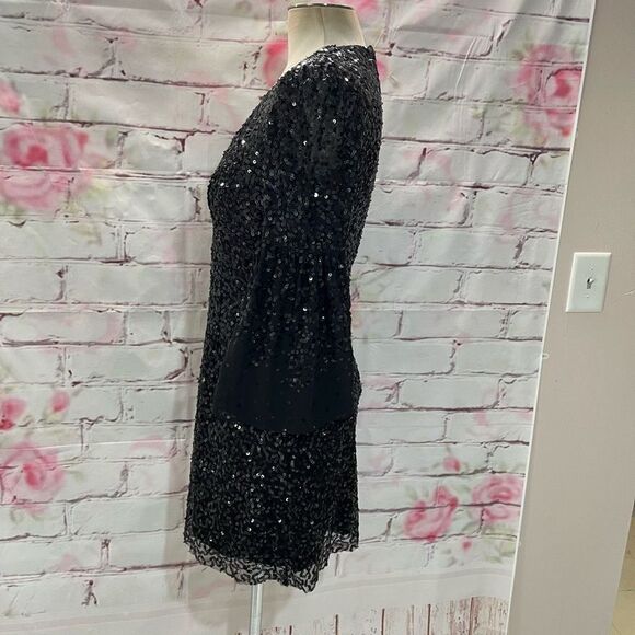 French Connection Women's Cellienne Sequin Bell Sleeve Laced Mini Black Dress 4 - Picture 9 of 13